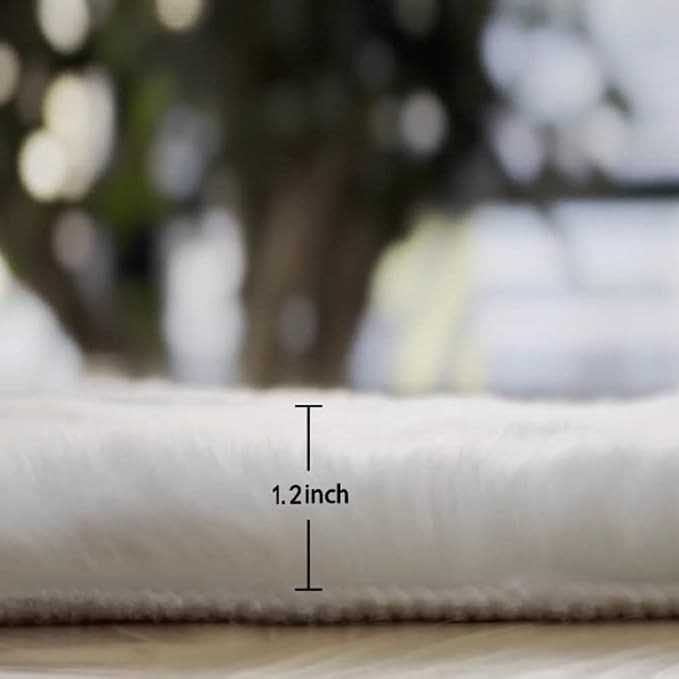 ORINOVA White Faux Rabbit Shaggy Fur Rug 4x6 Area Rugs - Image 2