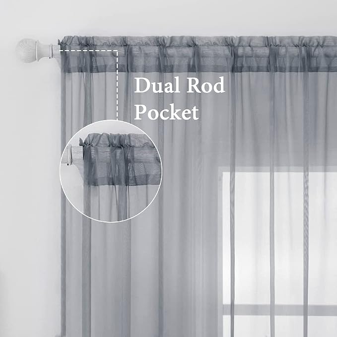 MIULEE 2 Panels Sheer Curtains for Living Room 54X96 Inch Dark Grey | Window - Image 2