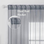 MIULEE 2 Panels Sheer Curtains for Living Room 54X96 Inch Dark Grey | Window - Image 2