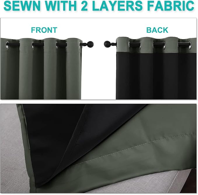 NICETOWN Dark Mallard 100% Blackout Lined Curtains, 2 Thick Layers Narrow Wide - Image 5