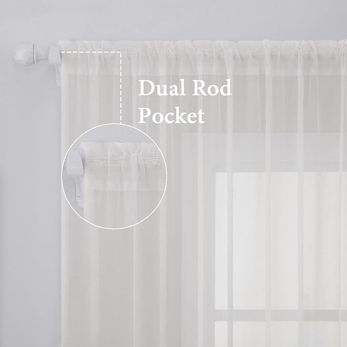 MIULEE 2 Panels Sheer Curtains for Living Room 54 X 72 Inches Ivory | Window - Image 3