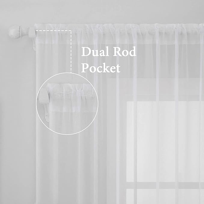 MIULEE White Window Sheer Curtains 2 Panels Width 42 x Length 84 Inches | Window - Image 2