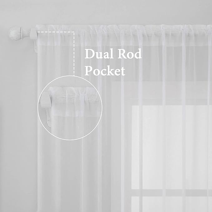 MIULEE White Window Sheer Curtains 2 Panels Width 42 x Length 63 Inches | Window - Image 2