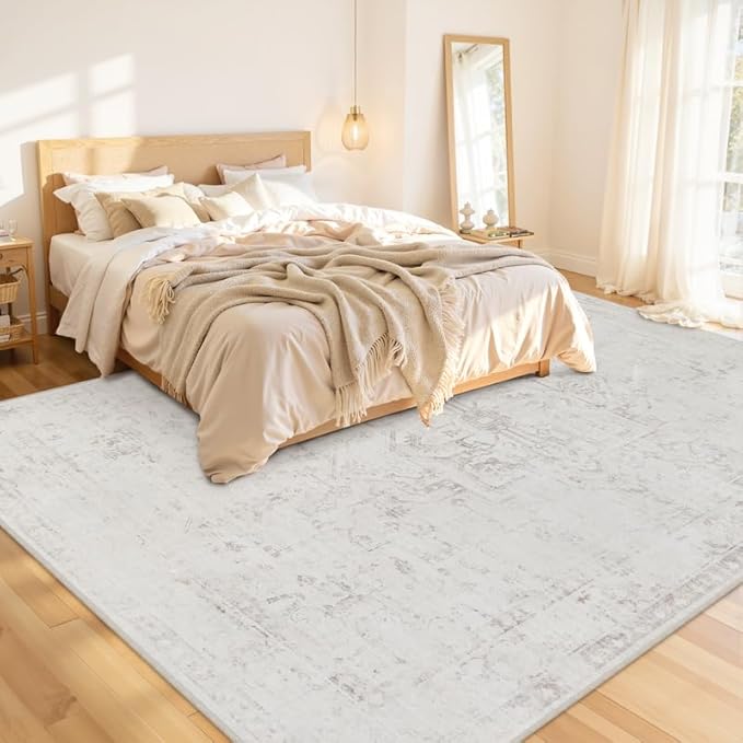 10x14 Area Rugs Living Room: Bedroom Washable Carpet Neutral Cream | Large - Image 2