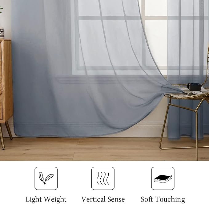 MIULEE 2 Panels Sheer Curtains for Living Room 54X96 Inch Dark Grey | Window - Image 4