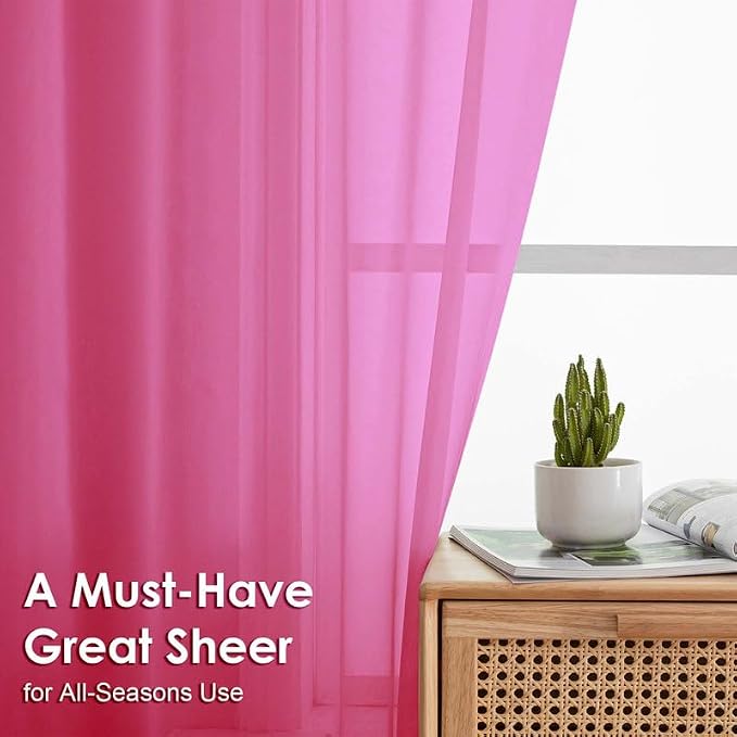 Hot Pink Sheer Curtains 90 Inches Long 2 Panels - Image 2