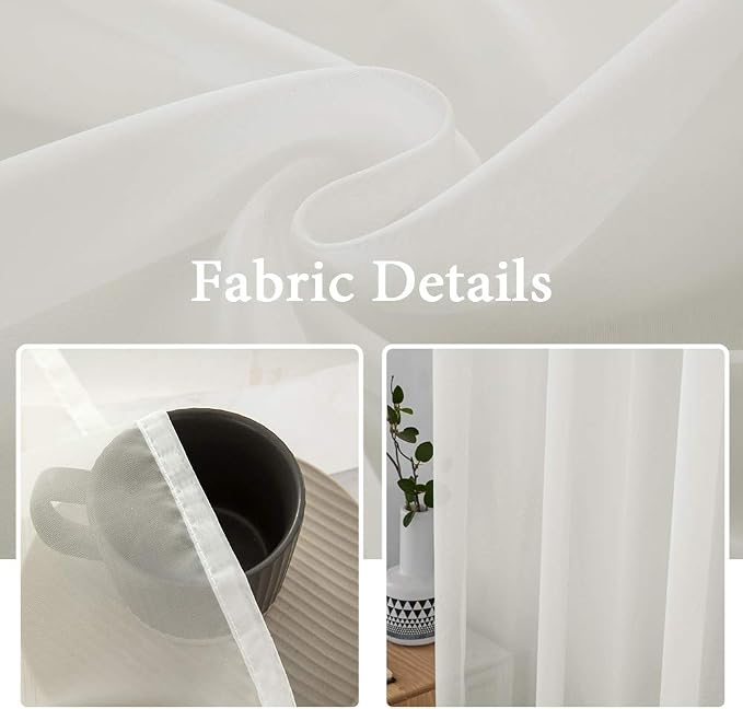 MIULEE Ivory Window Sheer Curtains 2 Panels Width 38 x Length 45 Inches | Sheer - Image 3