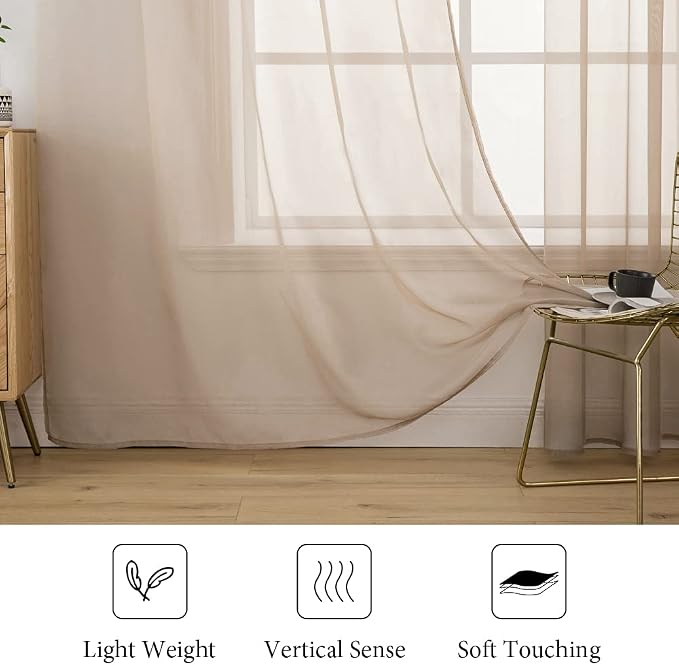MIULEE 2 Panels Sheer Curtains for Living Room 54 X 45 Inches Brown | Window - Image 4