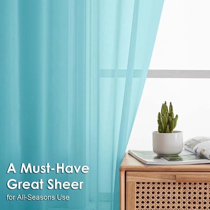 Aqua Sheer Curtains 54 Inches Long 2 Panels - Image 2