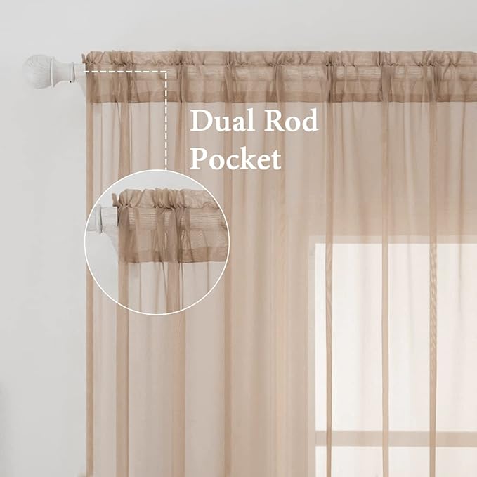 MIULEE 2 Panels Sheer Curtains for Living Room 54 X 84 Inches Brown | Window - Image 2