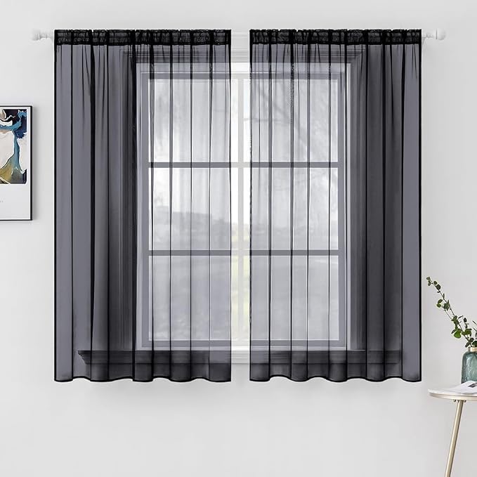 MIULEE 2 Panels Sheer Curtains for Living Room 54 X 45 Inches Black | Window by MIULEE