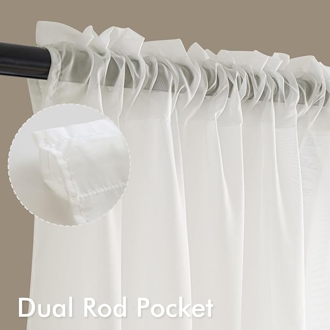 MIULEE Ivory Sheer Curtains 108 Inches Long 4 Panels 42 x 108 Inches | Light - Image 3