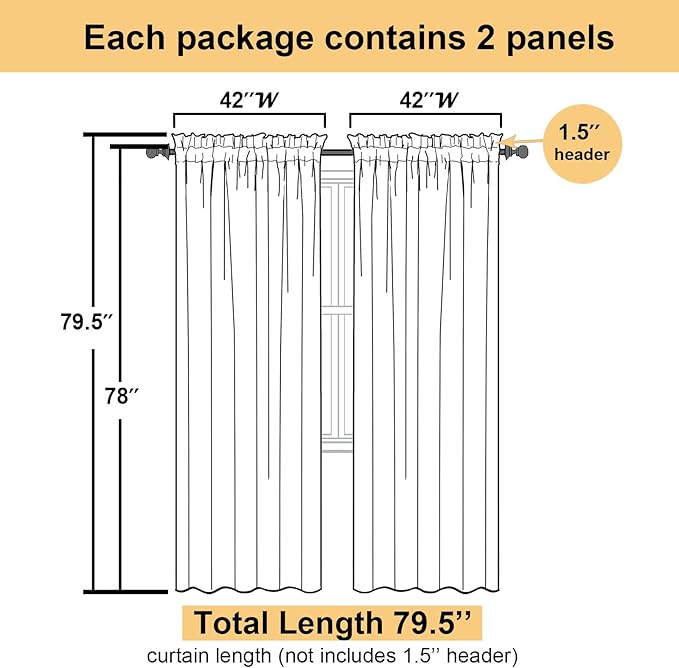 Black Sheer Curtains 78 Inches Long 2 Panels Set, Privacy Voile Light Filtering - Image 3