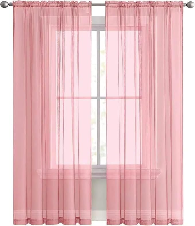 SpaceDresser Sheer Blush Curtains 4 Panels Rod Pocket Semi-Sheer Curtain 63 - Image 8