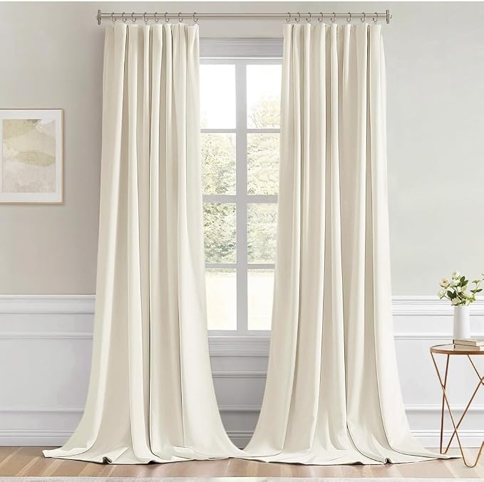 MIULEE Beige White Back Tab Blackout Curtains 52x120 Inch Long 2 Panels Set | - Image 9