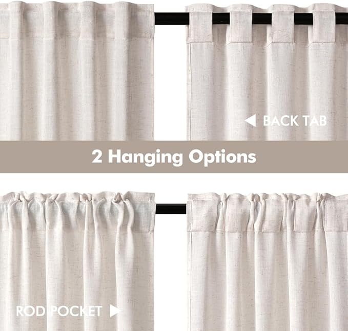 MIULEE Kitchen Curtain 24 Inch Long 2 Panels Natural Linen White Farmhouse | - Image 5