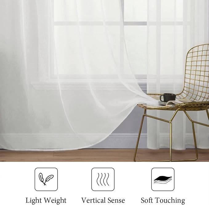 MIULEE Ivory Window Sheer Curtains 2 Panels Width 38 x Length 84 Inches | Window - Image 4