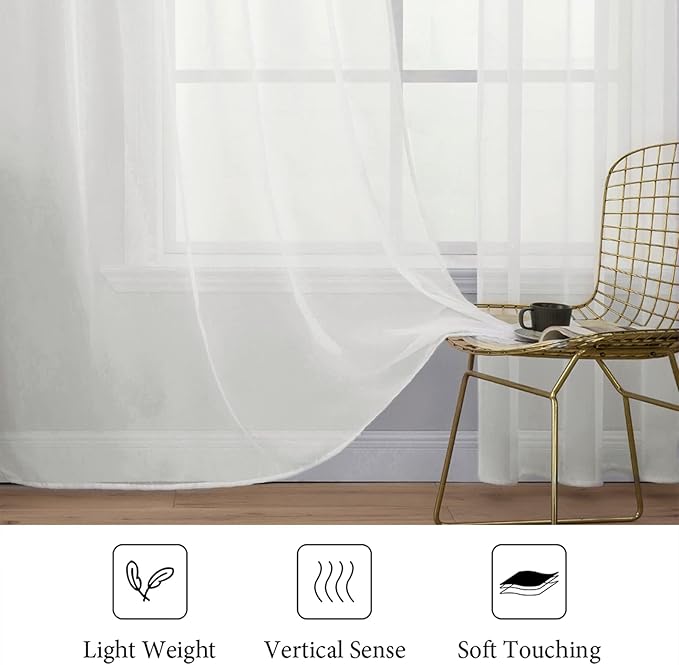 MIULEE 2 Panels Sheer Curtains for Living Room 54 X 84 Inches Ivory | Window - Image 4