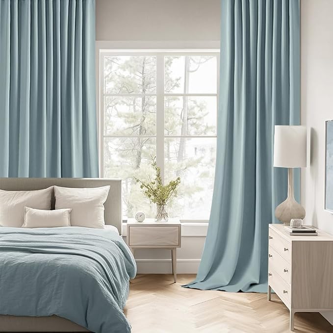 MIULEE Slate Blue Back Tab Blackout Curtains 52x72 Inches Long 2 Panels Set | - Image 2