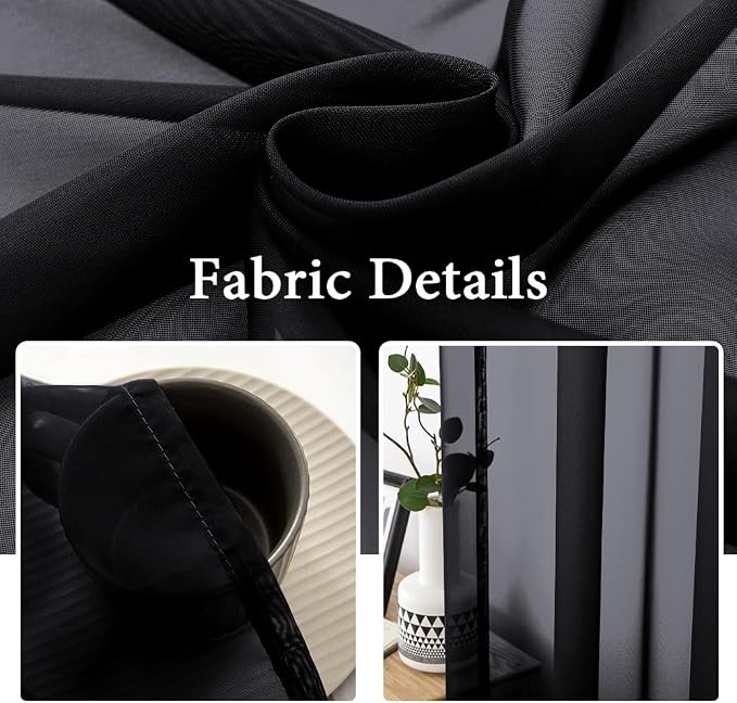 MIULEE 2 Panels Sheer Curtains for Living Room 54 X 45 Inches Black | Window - Image 3