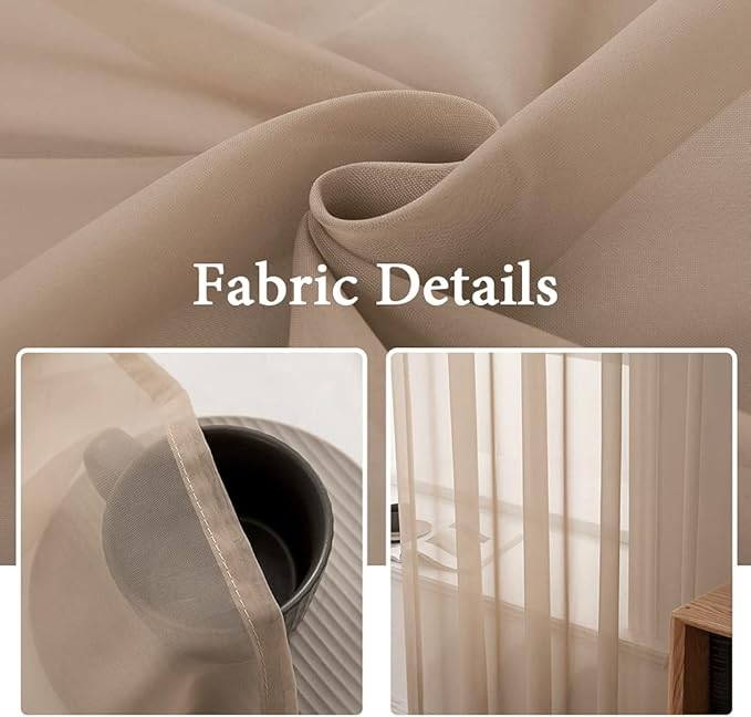 MIULEE 2 Panels Sheer Curtains for Living Room 54 X 72 Inches Brown | Window - Image 3
