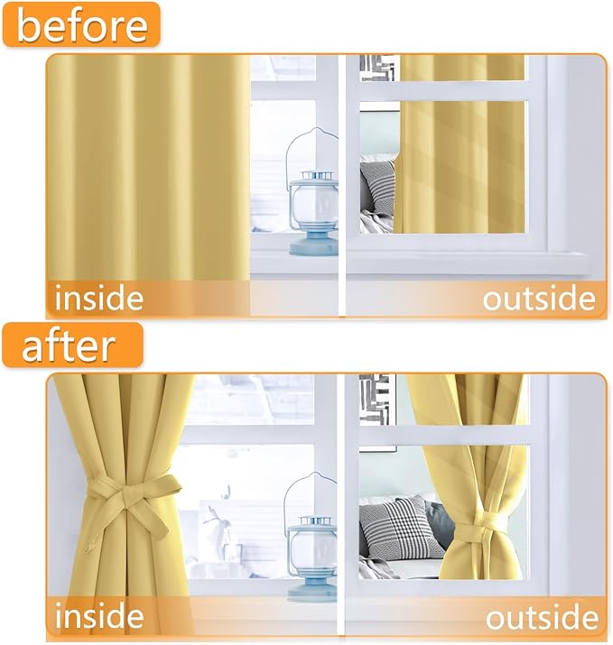 Blackout Curtains for Bedroom, 60 x 84 Inches Long, Light Yellow | Thermal - Image 4