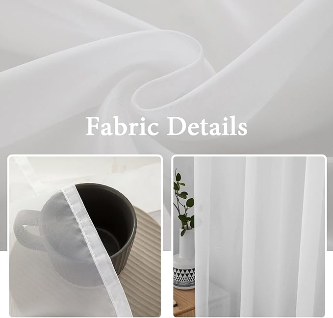 MIULEE White Window Sheer Curtains 2 Panels Width 42 x Length 72 Inches | Sheer - Image 3