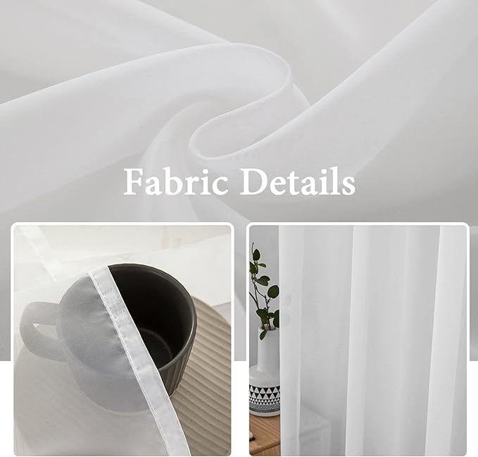 MIULEE White Window Sheer Curtains 2 Panels Width 38 x Length 63 Inches | Window - Image 3
