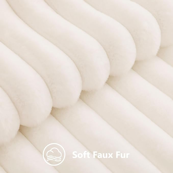 decorUhome Fall Faux Fur Throw Pillow Covers 12x20 Set of 2 Cream White | - Image 3