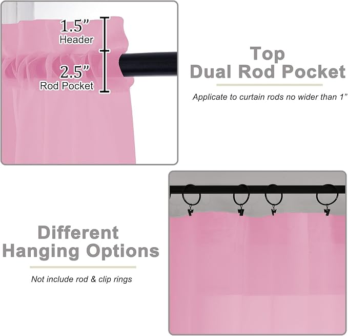 Pink Kitchen Curtains 30 Inch Length Tier 2 PCS, Solid Soft Airy Half Curtains - Image 4