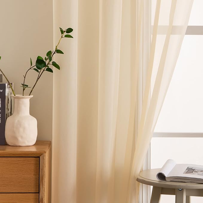 MIULEE Cream Beige Sheer Curtains 54 X 108 Inches, 2 Panels | Solid Color - Image 5