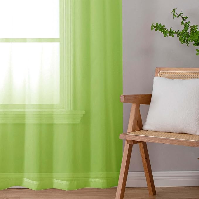 Lime Sheer Curtains for Living Room 90 Inches Long 2 Panels, Solid Color Voile - Image 7