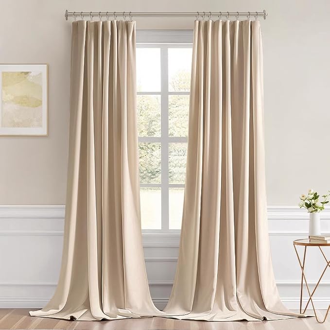 MIULEE Beige Back Tab Blackout Curtains 52x120 Inch Long 2 Panels Set | Rod - Image 9