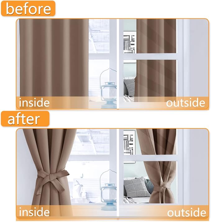 Blackout Curtains for Bedroom, 52 x 54 Inches Long, Cappuccino | Thermal - Image 4