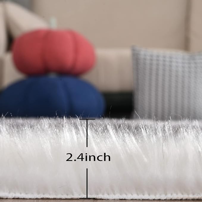 ORINOVA White and Grey Ultra Soft Faux Fur Shaggy Runner Rug 2x6 - Image 2