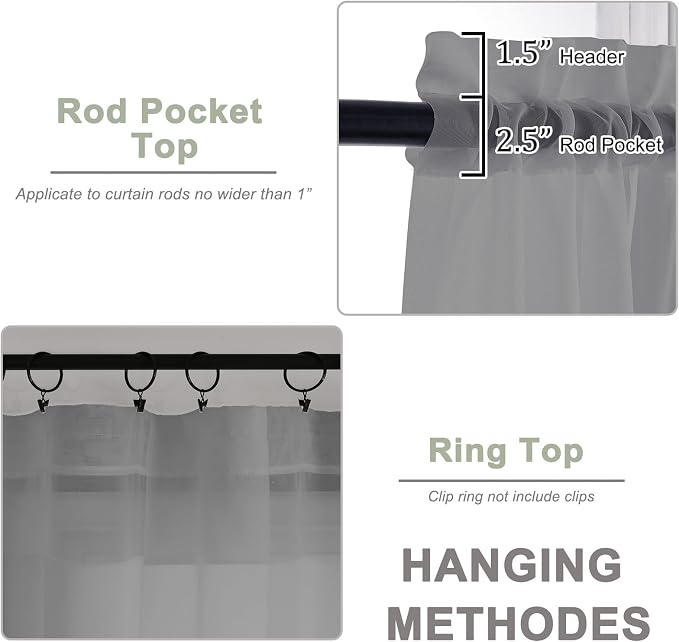 Grey Sheer Curtains 120 Inches Long 2 Panels Set, Airy Lightweight Sheer Grey - Image 4