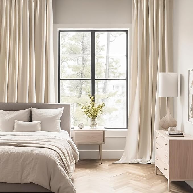 MIULEE Cream Beige Back Tab Blackout Curtains 52x104 Inch Length 2 Panels | Rod - Image 2