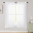 White Sheer Curtains 63 Inch Length 2 Panels Set by WelvetBLK