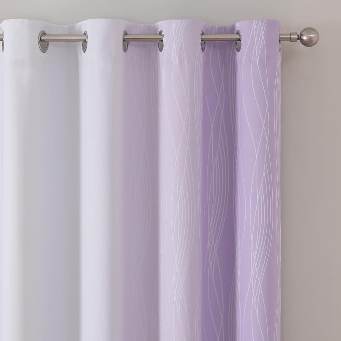 Lilac and Greyish White Ombre Blackout Curtains Living Room 102 Inch Long | - Image 4