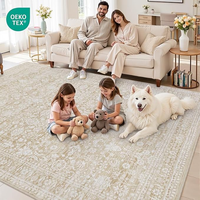 8x10 Area Rugs Living Room: Bedroom Washable Carpet Natural Beige | Large - Image 7