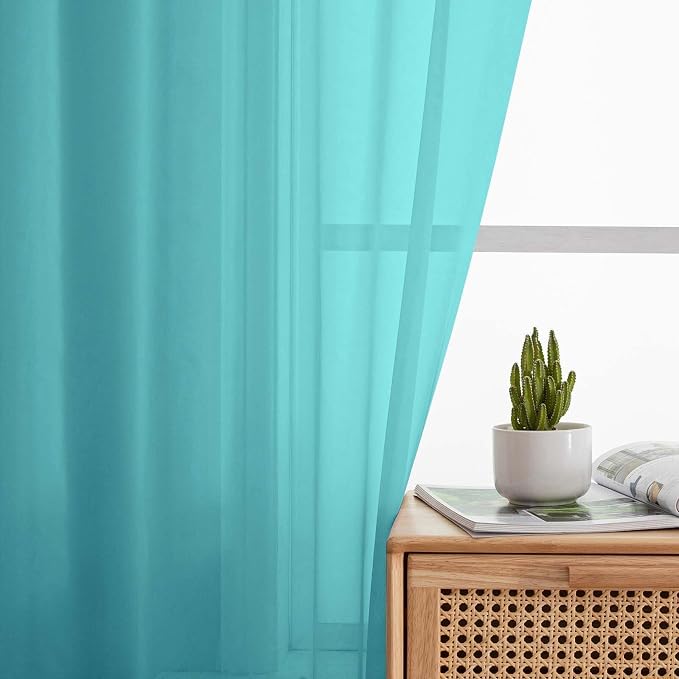 Sheer Turquoise Curtains for Bedroom Living Room 54 Inch Length 2 Panels Set - Image 6