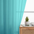 Turquoise Sheer Curtains for Bedroom Living Room 90 Inches Long 2 Panels Set - Image 3