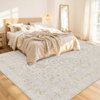 8x10 Area Rugs Living Room: Bedroom Washable Carpet Warm Beige | Vintage Boho - Image 2