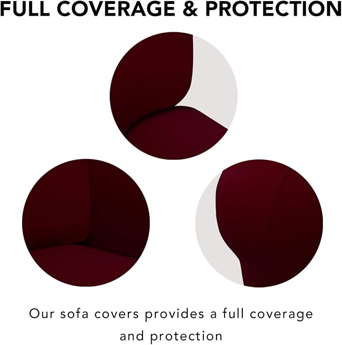 PureFit Stretch Couch Covers for Sofa 4 Seater Slipcovers Wine | 1-Piece Sofa - Image 3