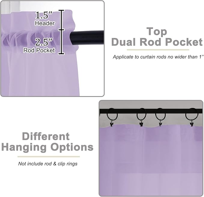 Lavender Kitchen Curtains 30 Inch Length Tier 2 PCS, Solid Soft Airy Half - Image 4