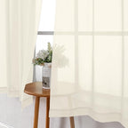 Cream Sheer Curtains 63 Inch Length 2 Panels Set, Elegant Voile Window Curtains - Image 3