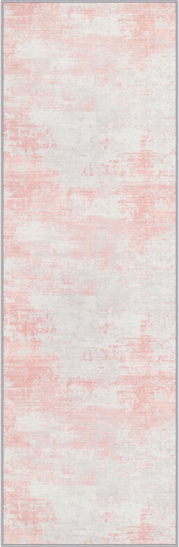 3x14 Washable Runner Rug：Modern Abstract Soft Carpet Pink White | by FXRHLP