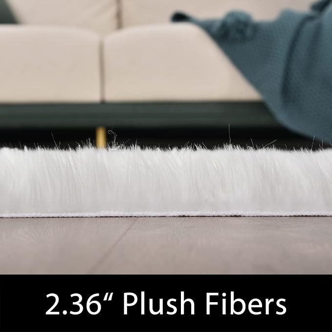 Latepis 10x14 Area Rugs White Faux Fur Washable Super Large Rug - Image 3