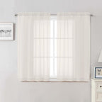 Ivory Sheer Curtains 48 Inch Length 2 Pcs, Rustic Farmhouse Curtains by Lecloud