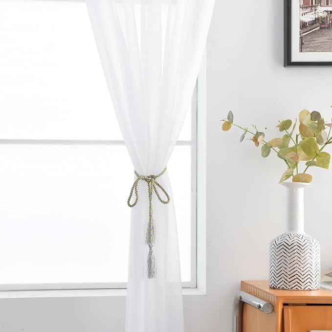 SpaceDresser Basic Rod Pocket Sheer Voile Window Curtain Liners White 2 Panels - Image 5